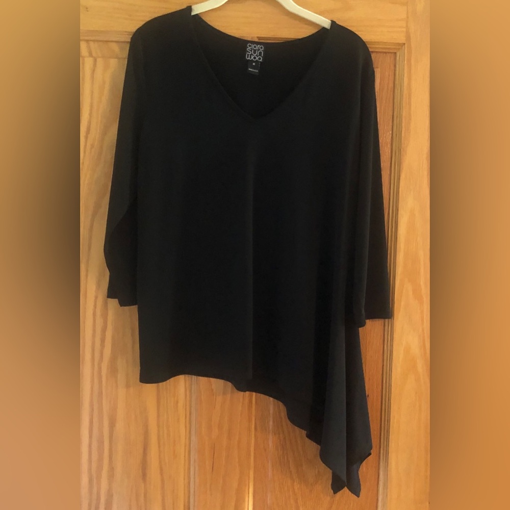 Clara Sun Woo Side Waterfall V Neck 3/4 Sleeve Black M (12) EUC